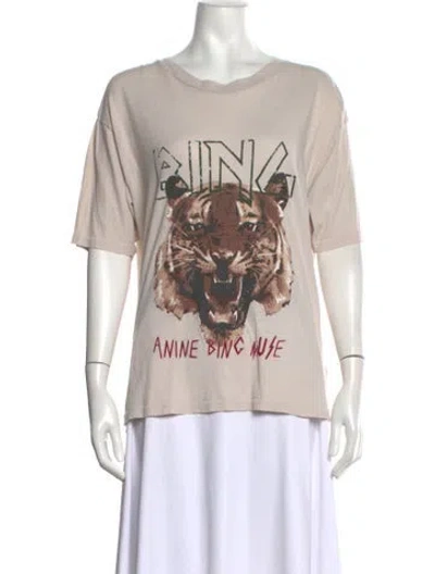 Pre-owned Anine Bing Graphic Print Crew Neck T-shirt In Neutrals