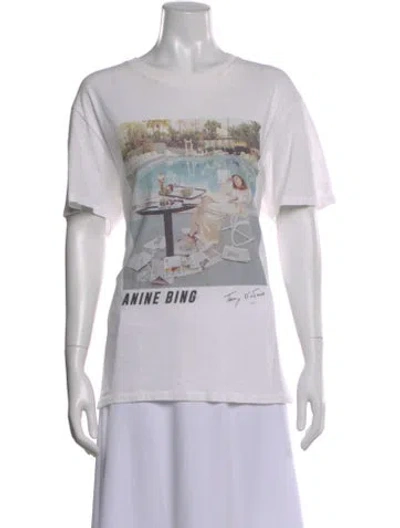 Pre-owned Anine Bing Graphic Print Crew Neck T-shirt In White