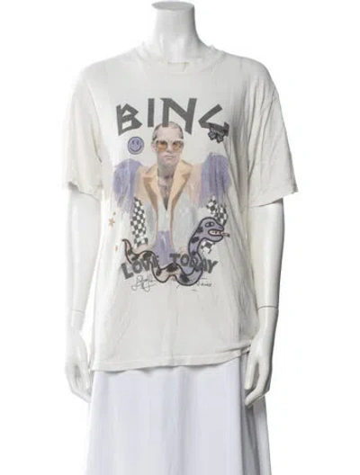 Pre-owned Anine Bing Graphic Print Crew Neck T-shirt In White