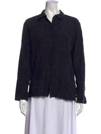 Pre-owned Anine Bing Graphic Print Long Sleeve Button-up Top In Black