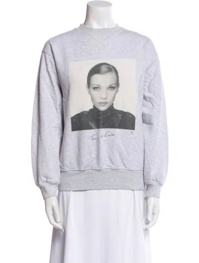 Pre-owned Anine Bing Graphic Print Mock Neck Sweater In Gray