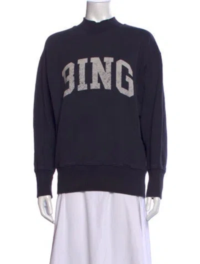 Pre-owned Anine Bing Graphic Print Mock Neck Sweatshirt In Blue