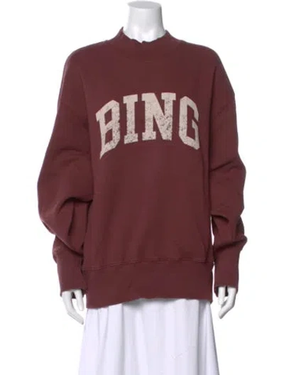 Pre-owned Anine Bing Graphic Print Mock Neck Sweatshirt In Burgundy