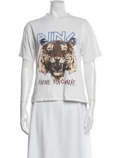 Pre-owned Anine Bing Graphic Print Mock Neck T-shirt In White