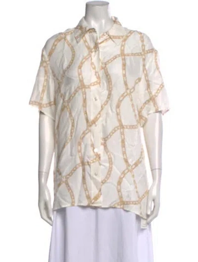 Pre-owned Anine Bing Graphic Print Short Sleeve Button-up Top In Neutral