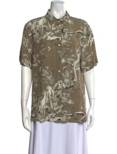 Pre-owned Anine Bing Graphic Print Short Sleeve Top In Green