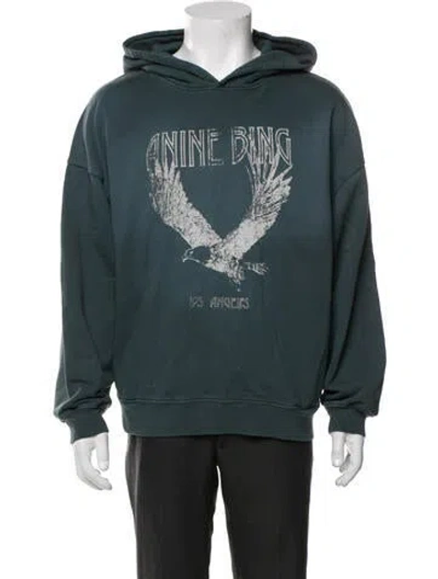 Pre-owned Anine Bing Graphic Print V-neck Hoodie In Green/grey