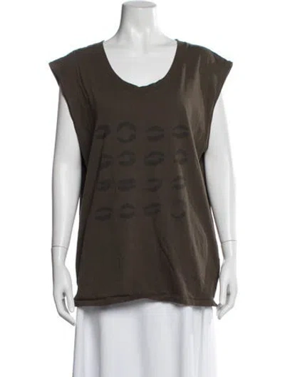 Pre-owned Anine Bing Graphic Print V-neck T-shirt In Brown