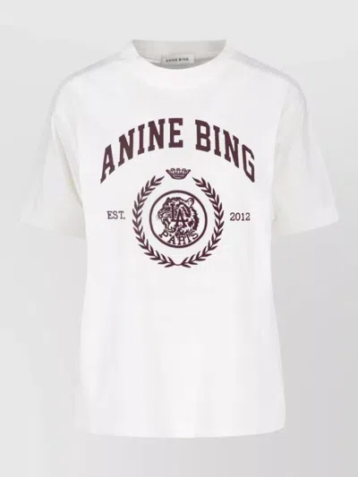 Anine Bing Graphic Short Sleeve Crew Neck Top In White