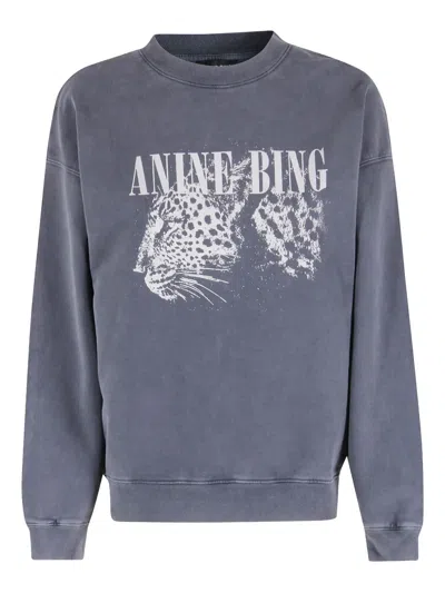 Anine Bing Washed Black Leopard Sweatshirt In Blue