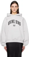Anine Bing Harvey Logo Print Hooded Sweatshirt In Grey Melange