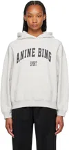 Anine Bing Harvey Logo Print Hooded Sweatshirt In Grey Melange