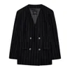 Anine Bing Wool-blend Pinstripe Maron Blazer