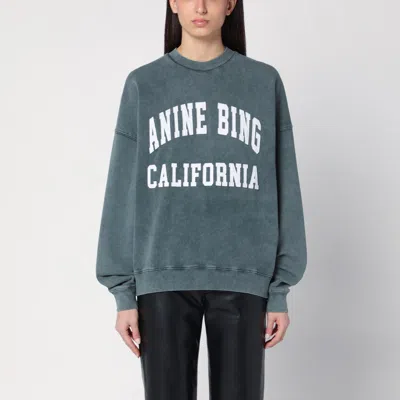 Anine Bing Green Grey Crewneck Sweatshirt With Logo