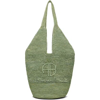 Anine Bing Green Leah Logo Raffia Bag