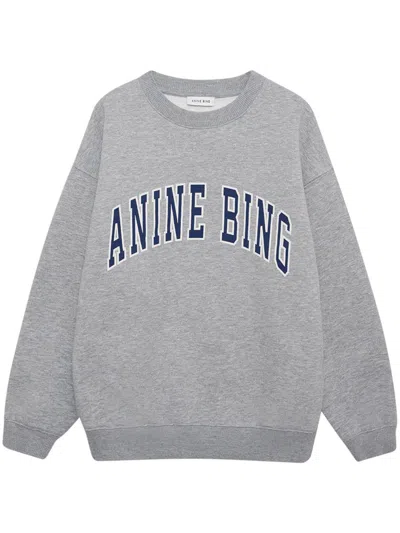 Anine Bing Grey Crew Neck Sweatshirt With Bold Lettering In Gray