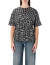 Anine Bing Grey Leopard Print Cotton Cohen Tee In Black