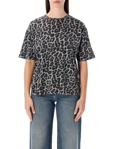 Anine Bing Grey Leopard Print Cotton Cohen Tee In Black