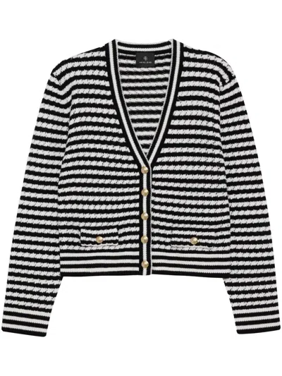 Anine Bing Gwen Cardigan In Black And Ivory Stripe In White