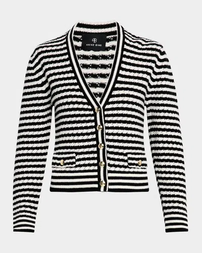 ANINE BING GWEN STRIPED WOOL-CASHMERE CARDIGAN