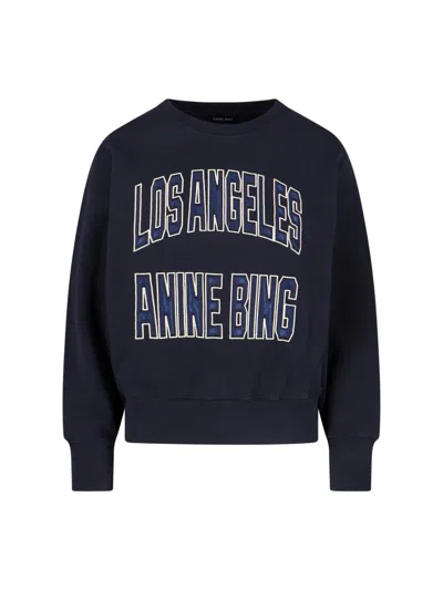 Anine Bing Womens Vintage Black Harry Logo-embroidered Cotton Sweatshirt In Blue
