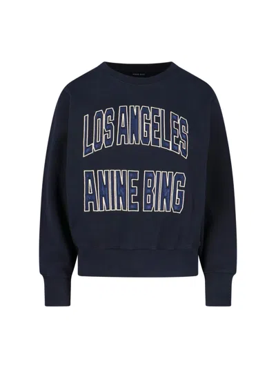Anine Bing Womens Vintage Black Harry Logo-embroidered Cotton Sweatshirt In Blue