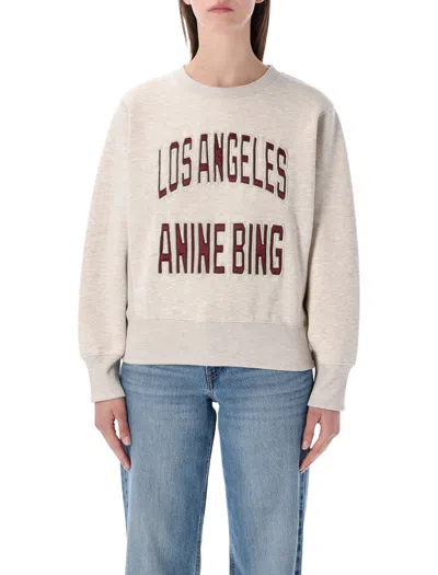 Anine Bing Womens Oatmeal Melange Harry Logo-embroidered Cotton Sweatshirt In White