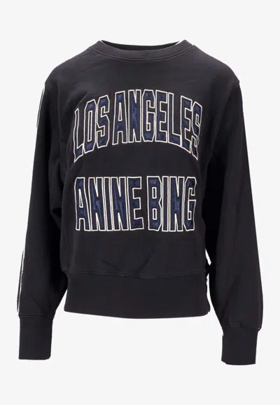 Anine Bing Womens Vintage Black Harry Logo-embroidered Cotton Sweatshirt In Blue