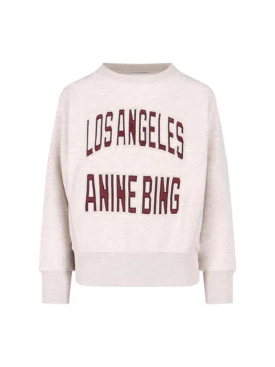 Anine Bing Womens Oatmeal Melange Harry Logo-embroidered Cotton Sweatshirt In White