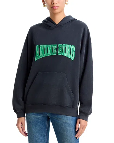 Anine Bing Harvey Cotton Logo Hoodie Sweatshirt In Blue