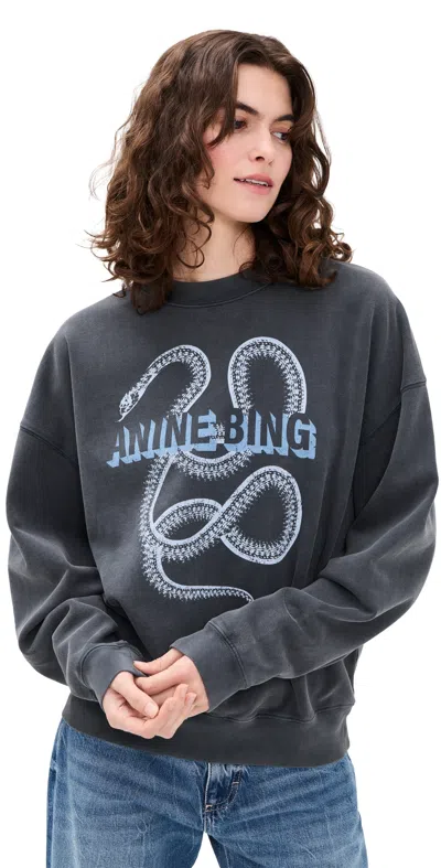 Anine Bing Harvey Crew Snake Sweatshirt Washed Black In Green