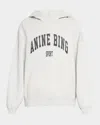 Anine Bing Harvey Logo Print Hooded Sweatshirt In Grey Melange