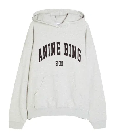 Anine Bing Harvey Hooded Cotton Sweatshirt In Gray