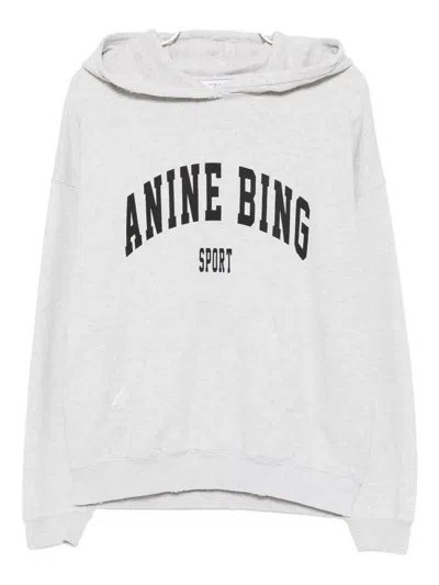 Anine Bing Harvey Logo Print Hooded Sweatshirt In Gray