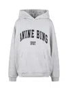 Anine Bing Harvey Logo Print Hooded Sweatshirt In Grey