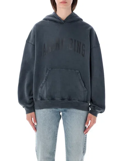 Anine Bing Harvey Logo Oversized Hooded Sweatshirt In Blue