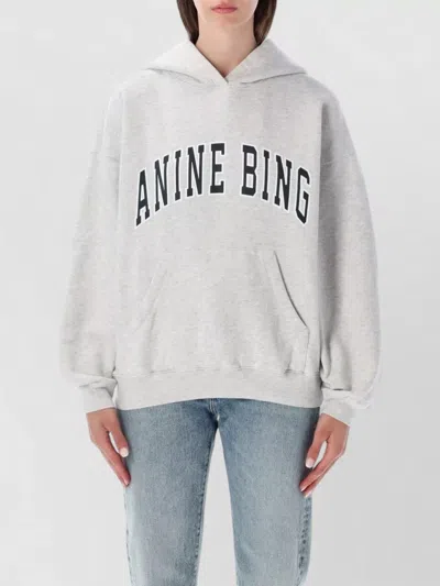 Anine Bing Harvey Logo Hoodie Cotton Fleece Top In Gray