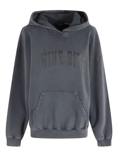 Anine Bing Oversized Grey Sweatshirt With Bold Branding And Relaxed Fit In Black