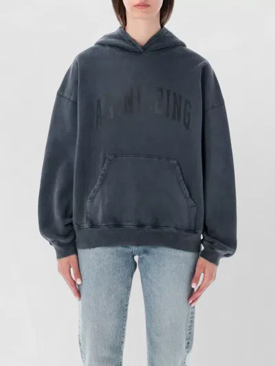 Anine Bing Harvey Logo Oversized Hooded Sweatshirt In Blue