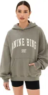 Anine Bing Harvey Logo Hooded Cotton Sweatshirt In Green