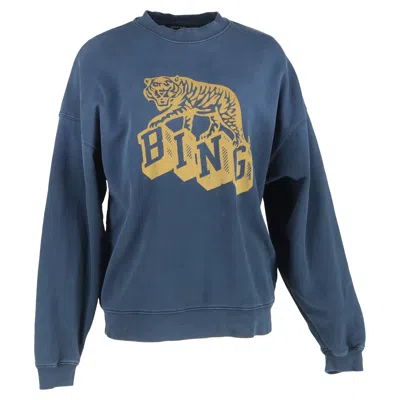 Anine Bing Harvey Tiger-print Crewneck Sweatshirt In Navy Blue Cotton