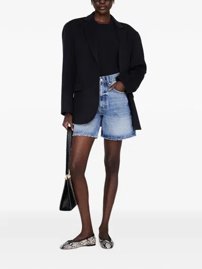 Anine Bing Heath Frayed Shorts In Blue