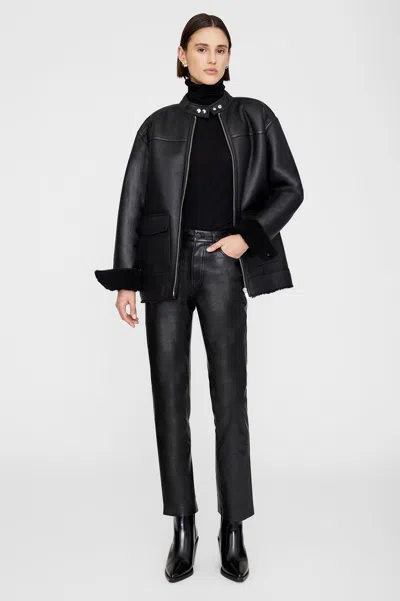 Anine Bing Henry Jacket In Black Leather With Shearling
