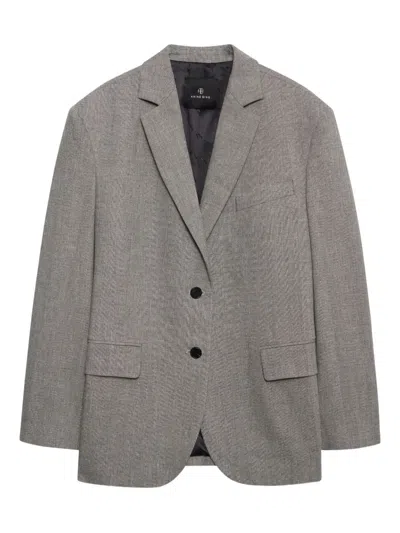 Anine Bing Herringbone Two-button Blazer In Gray