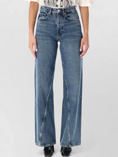 Anine Bing High Rise Wide Leg Tailored Denim Jeans In Blue