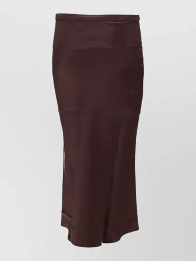 Anine Bing High Waist Silk Midi Skirt Side Slit In Brown