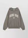 Anine Bing Dusty Olive Hooded Sweatshirt With Logo Print In Gray
