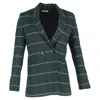 Anine Bing Houndstooth Double-breasted Blazer In Green Polyester In Green