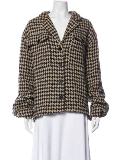 Pre-owned Anine Bing Houndstooth Print Blazer In Black