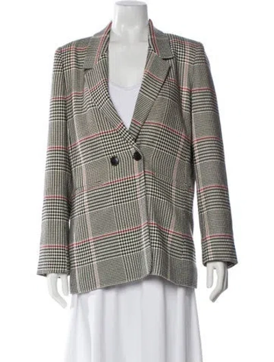 Pre-owned Anine Bing Houndstooth Print Blazer In White